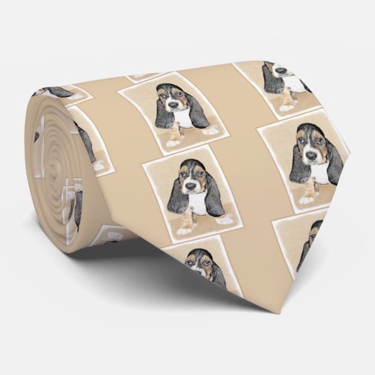Cravate Basset Hound Peinture Chiot - Art Chien original (Roulé)