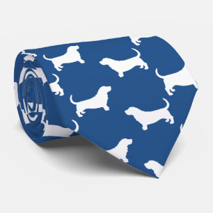 Cravate Basset Hound Silhouettes Motif Blanc et Bleu