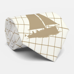 Cravate Bateau à voile sur Tan Check Necktie
