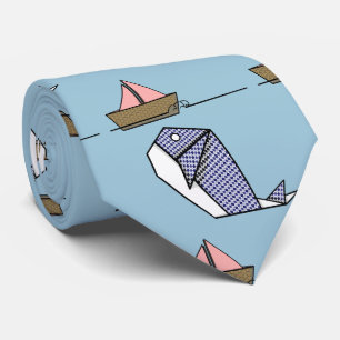 Cravate Bateau De Baleine Bleue Et Papier Origami