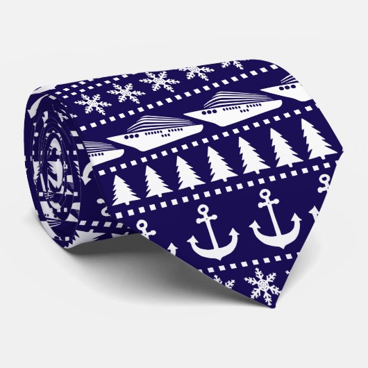 Cravate Bateau de croisière de Noël Motif bleu (Roulé)