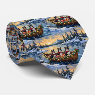Cravate Bateau de Noël Collie à poil long pour les Fêtes