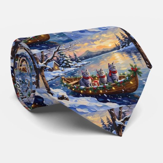 Cravate Bateau de Noël de chat bleu oriental Fêtes (Roulé)