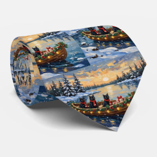 Cravate Bateau de Noël pour chat noir pour les fêtes