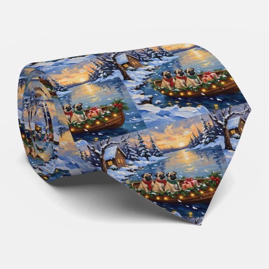 Cravate Bateau de Noël Pug Fêtes (Roulé)
