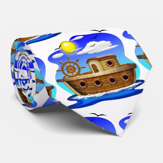 Cravate Bateau de pêche dessin animé (Roulé)