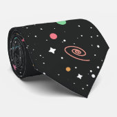 Cravate Bateaux à fusée et planètes en noir (Roulé)