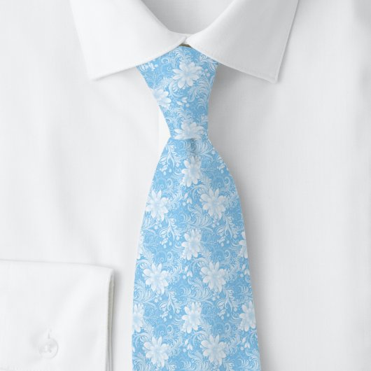 Cravate Batik floral bleu bébé
