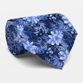 Cravate Batik floral bleu de minuit (Roulé)