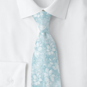 Cravate Batik floral bleu serein