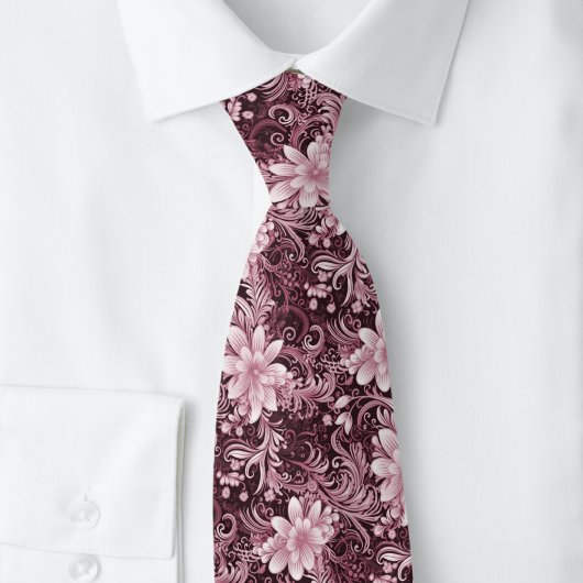 Cravate Batik floral Bordeaux