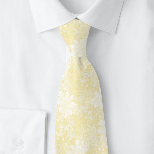 Cravate Batik Floral Jaune Citron