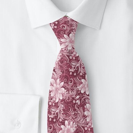 Cravate Batik floral vin poussiéreux
