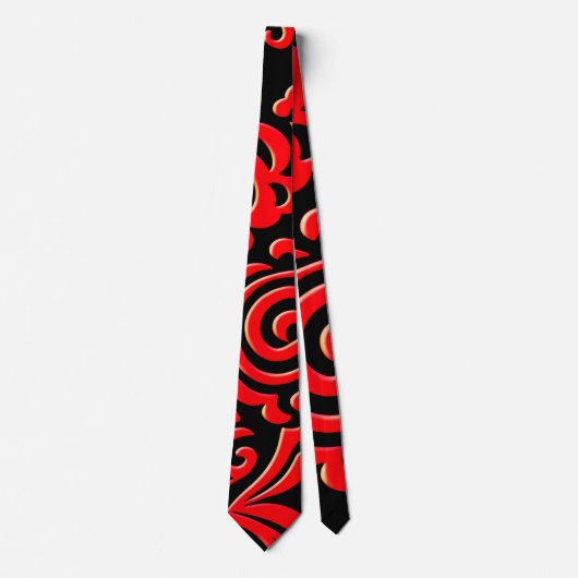 Cravate Batik indonésien Abstrait Motif noir rouge (Devant)