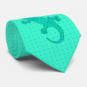 Cravate Batik tribal Gecko - turquoise / paon