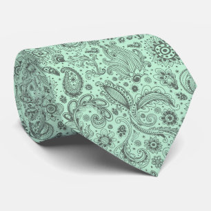 Cravate Batik vert menthe motif floral paisley style bohèm