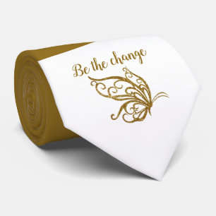 Cravate Be the Change Gold Butterfly Design