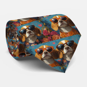 Cravate Beagle aux roses du cœur Saint-Valentin