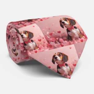 Cravate Beagle avec des roses - Saint-Valentin