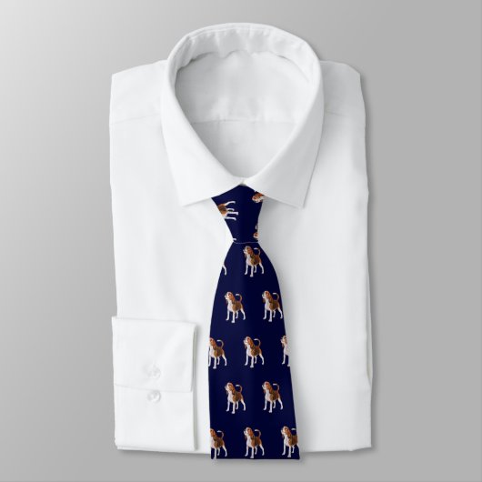 Cravate Beagle Bliss : Monogramme Beagle Motif Marine Bleu (Attaché)
