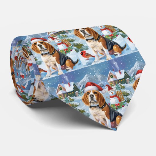 Cravate Beagle Chien Winter Wonderland Noël Joie (Roulé)
