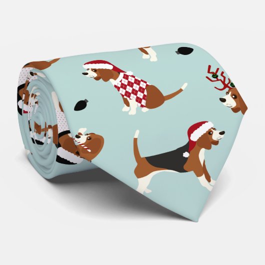 Cravate Beagle de Noël bleu (Roulé)
