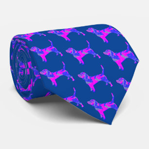 Cravate Beagle Hound Chien rose et bleu Silhouette Bleu