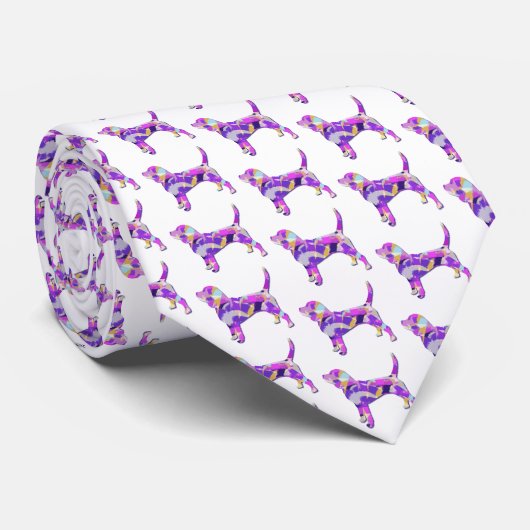 Cravate Beagle Hound Chien Silhouette Purple Blanc Cou (Roulé)