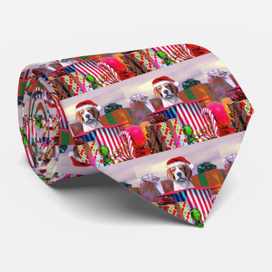 Cravate Beagle Noël Surprise (Roulé)