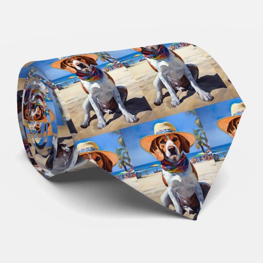 Cravate Beagle sur la plage, cadeau d'été pour les amoureu (Roulé)