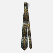 Cravate Beau Art Déco Or Turquoise Turquoise Noir (Devant)