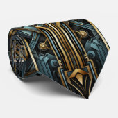 Cravate Beau Art Déco Or Turquoise Turquoise Noir (Roulé)