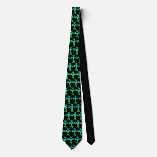 Cravate beau bleu vert fleuri CROSS motif | (Devant)