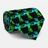 Cravate beau bleu vert fleuri CROSS motif | (Roulé)