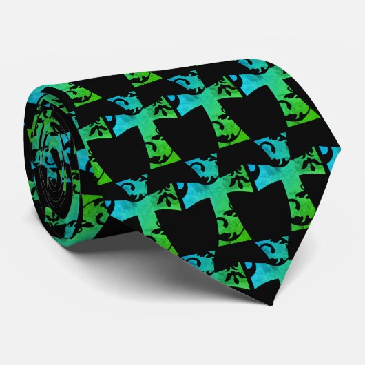Cravate beau bleu vert fleuri CROSS motif | (Roulé)