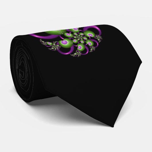 Cravate Beau Coeurs verts roses Moderne Abstrait Fractal (Roulé)