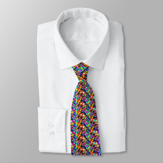 Cravate Beau Motif Abstrait multicolore coloré (Attaché)