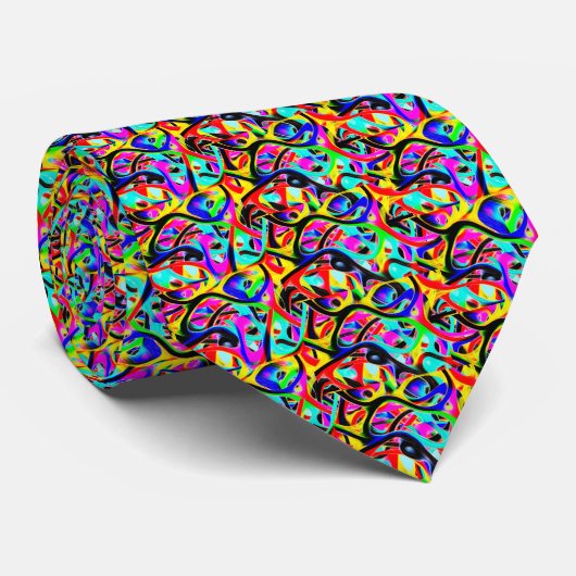 Cravate Beau Motif Abstrait multicolore coloré (Roulé)
