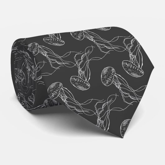 Cravate beau motif de méduse fond noir (Roulé)