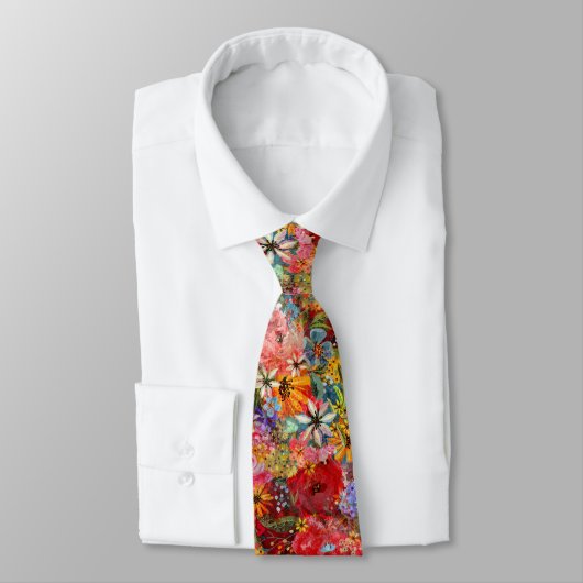Cravate Beau motif floral Abstrait coloré brillant (Attaché)