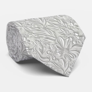Cravate Beau motif floral blanc en faux cuir