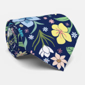 Cravate Beau motif floral sur Arrière - plan bleu (Roulé)