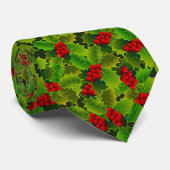 Cravate Beau Noël de Green Holly et Red Berries (Roulé)