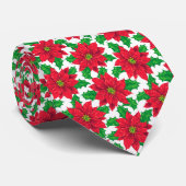 Cravate Beau Noël Poinsettia motif sur blanc (Roulé)