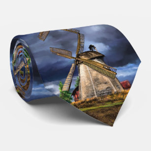Cravate Beau paysage de moulin à vin Pays-Bas - Dessin