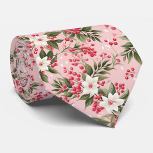 Cravate Beau Shabby Chic rose Noël Berry Floral