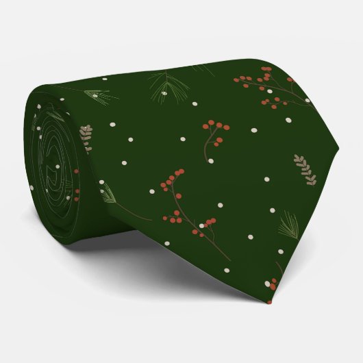 Cravate Beau Vert foncé avec un design de Noël minimal (Roulé)
