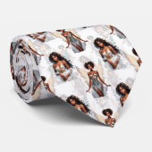 Cravate Beautiful Black Girl Angels Pattern Design  (Roulé)