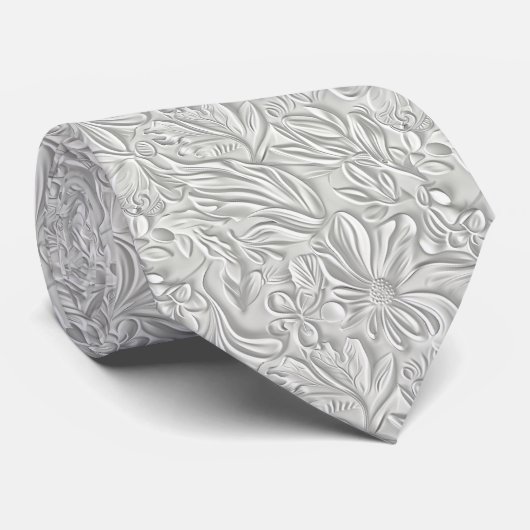Cravate Beautiful White Floral Pattern Faux Leather  (Roulé)