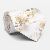 Cravate Beaux Feuilles botaniques or et argent (Roulé)